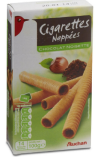 Avertissement allergène : Cigarette nappées chocolat noisette de la marque Auchan