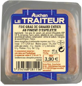 AUCHAN LE TRAITEUR Foie gras entier de canard du Sud-Ouest 1 part